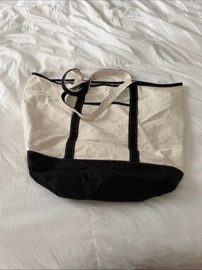 Canvas Two-Tone Tote Bag - Black and Cream